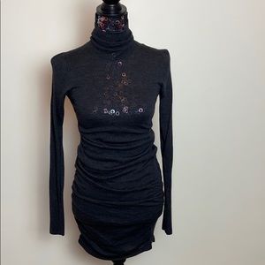 Dark gray ruched sweater dress